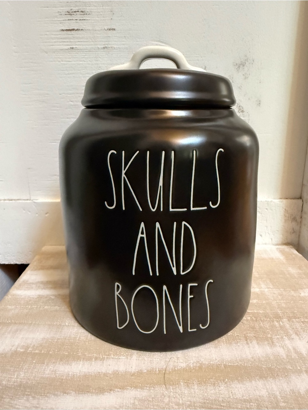 Rae Dunn Black Ceramic Halloween 'Skulls and Bones' Canister